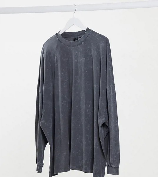 Темно-серая оversize-футболка с длинными рукавами с эффектом кислотной стирки ASOS DESIGN Curve-Синий