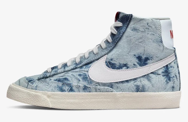 Женские кроссовки Nike Blazer Mid 77, стираный деним, синий с парусом, белый, красный DV2182-900, размер 10