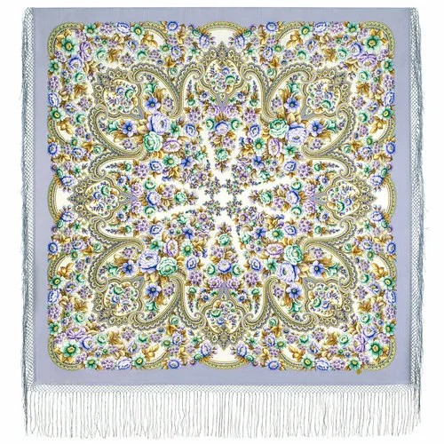 Платок Павловопосадская платочная мануфактура,148х148 см, фиолетовый, бежевый