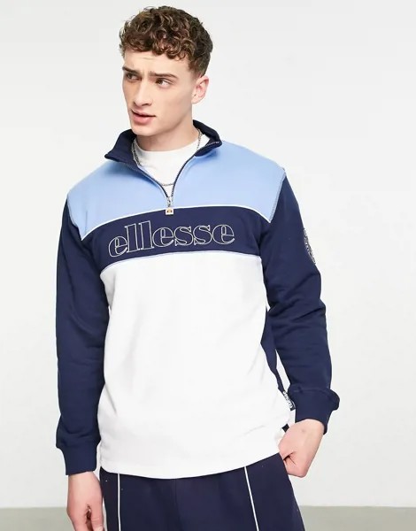 Синий свитшот в стиле колор блок с короткой молнией ellesse-Темно-синий