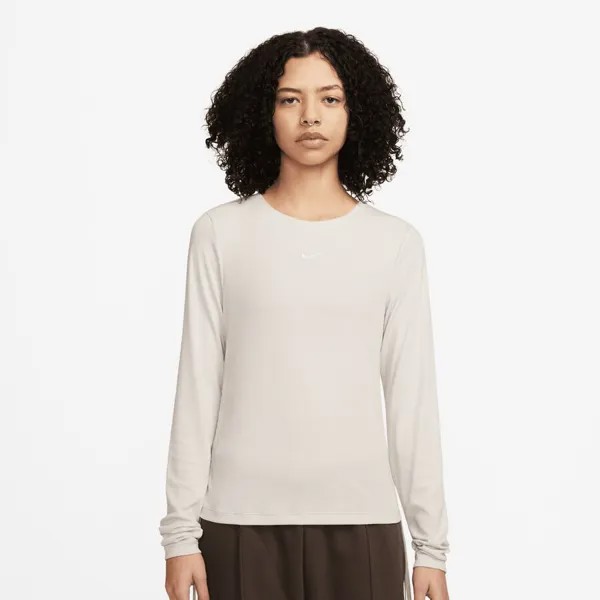 Лонгслив Sportswear Essential Rib Longsleeve Mod Crop Top NIKE, цвет lt orewood brn/sail