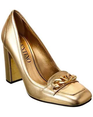 Женские кожаные туфли Valentino Vlogo Chain 95, золотые 37