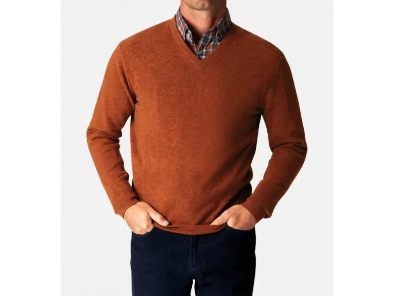 Кашемировый пуловер с v-образным вырезом цвета Spice Autumn Cashmere