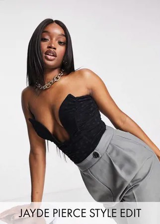 Черное боди без бретелек с корсетной вставкой ASOS DESIGN-Черный цвет