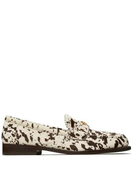 Tory Burch мокасины из кожи с коровьим принтом, нейтральный цвет