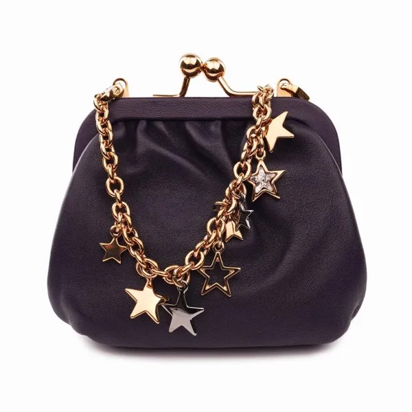 DOLCE - GABBANA Мини-кожаная сумка-кошелек с цепочкой со звездами и кристаллами, золотисто-фиолетовый 12177