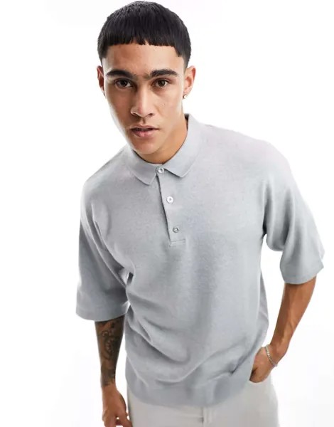 Серая трикотажная рубашка-поло оверсайз Jack & Jones