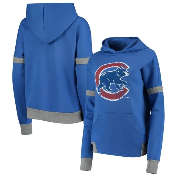 Женский флисовый пуловер с капюшоном Majestic Threads Royal/серый Chicago Cubs Iconic Majestic