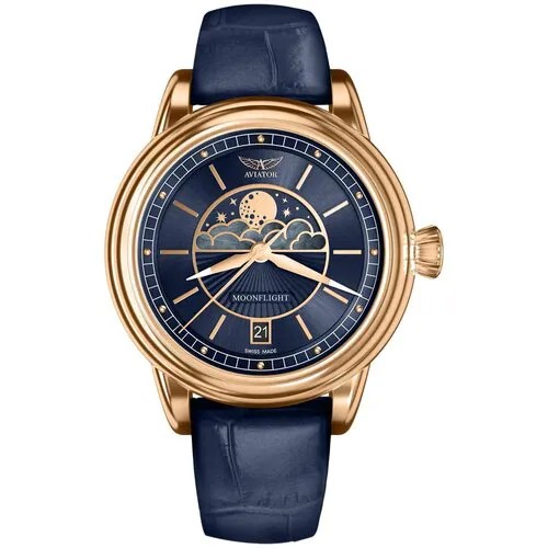 Наручные часы Aviator Douglas MoonFlight V.1.33.2.256.4, синий, золотой
