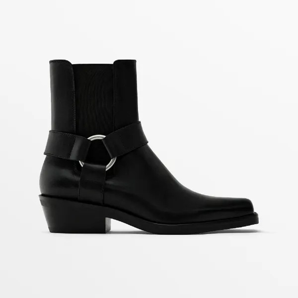 Ботильоны Massimo Dutti Ankle With Side Horsebit, черный