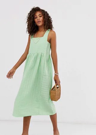 Свободный фактурный сарафан миди с квадратным вырезом ASOS DESIGN Tall-Зеленый