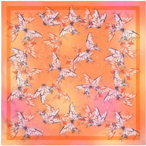 Платок Павловопосадская платочная мануфактура,80х80 см, оранжевый, розовый