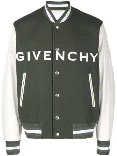 Givenchy бомбер с вышитым логотипом, зеленый