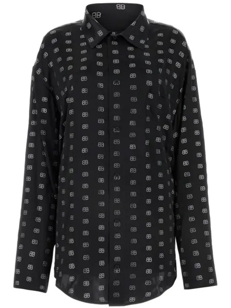 Balenciaga шелковая рубашка с монограммой, черный
