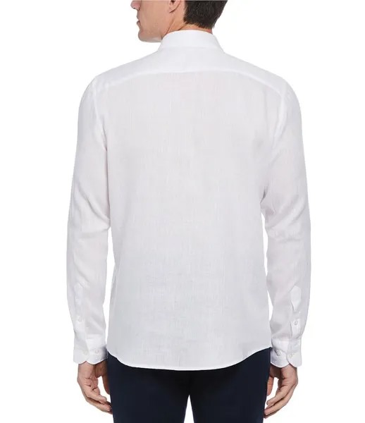Однотонная льняная тканая рубашка с длинными рукавами Perry Ellis, белый