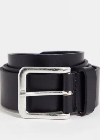 Черный кожаный широкий ремень с полированной серебристой пряжкой ASOS DESIGN-Черный цвет
