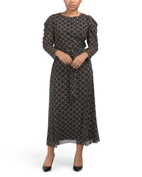 Платье миди с пышными рукавами Anne Klein, черный/коричневый