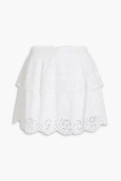 Ярусная мини-юбка Charmaine из английской вышивки из хлопка LOVESHACKFANCY, белый