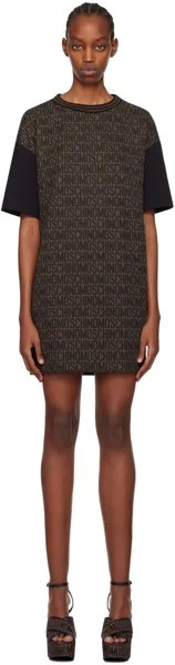 Коричневое жаккардовое мини-платье Moschino
