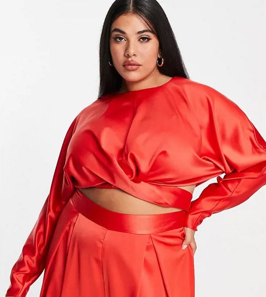 Топ с длинными рукавами, запахом спереди и завязкой (от комплекта) ASOS DESIGN Curve-Красный