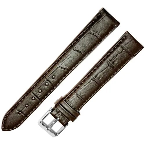 Ремешок 1805-01-1-2 Д Kroko Коричневый кожаный ремень 18 мм для часов наручных длинный из кожи натуральной мужской матовый