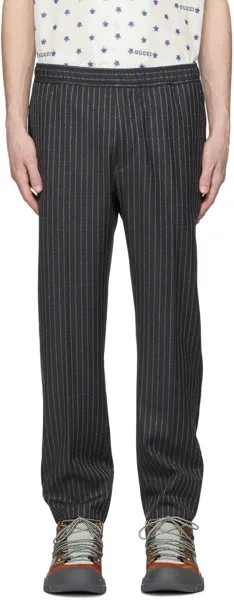 Серые брюки в тонкую полоску с логотипом Gucci