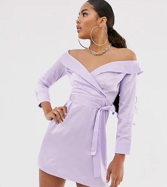 Сиреневое атласное платье с открытыми плечами Missguided Tall-Фиолетовый