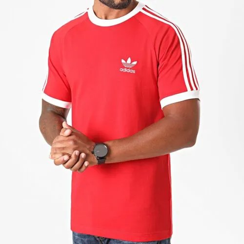 Adidas Originals 3-полосная футболка мужская спортивная красная повседневная рубашка с коротким рукавом #547