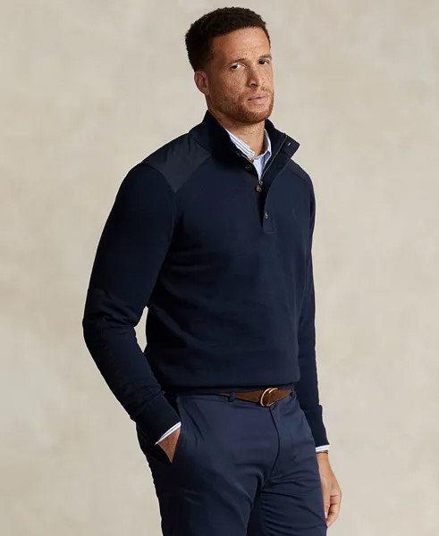 Мужской большой & Высокий хлопковый гибридный свитер Polo Ralph Lauren, синий