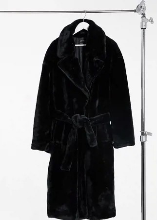 Черное пальто-тренч из искусственного меха ASOS DESIGN Curve-Коричневый цвет