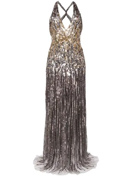 Jenny Packham платье Margot с вырезом халтер и пайетками, металлик