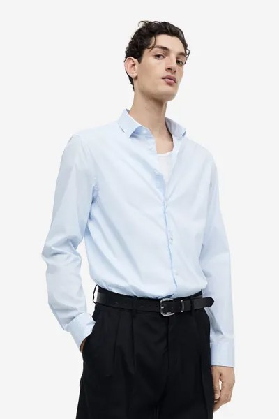 Рубашка slim fit stretch H&M, синий