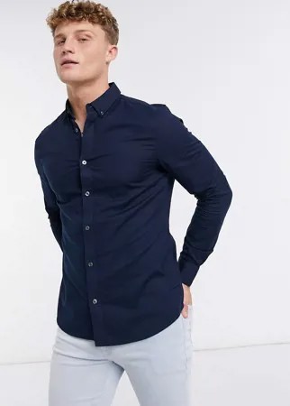 Темно-синяя зауженная оксфордская рубашка с длинными рукавами из органического хлопка Burton Menswear-Темно-синий