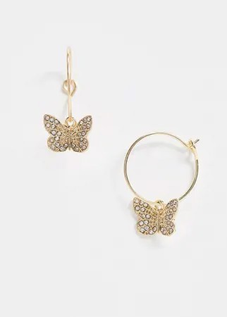 Золотистые серьги-кольца с подвесками-бабочками ASOS DESIGN-Золотой