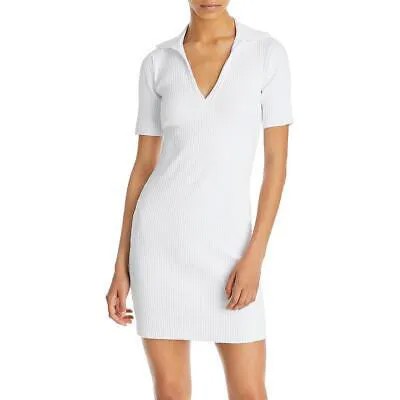 Хлопковое женское белое платье-рубашка-поло в рубчик с V-образным вырезом S BHFO 5054