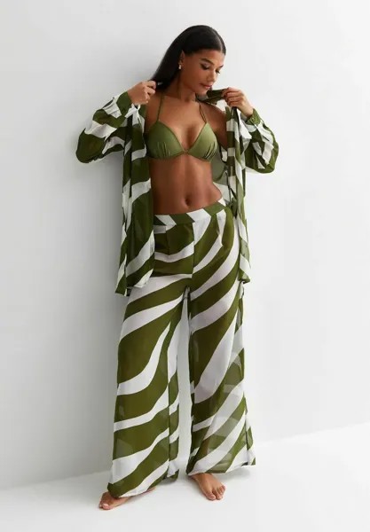 Брюки DIAGONAL ZEBRA PRINT WIDE LEG BEACH New Look, цвет khaki