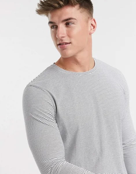 Белый лонгслив из органического хлопка в полоску Selected Homme