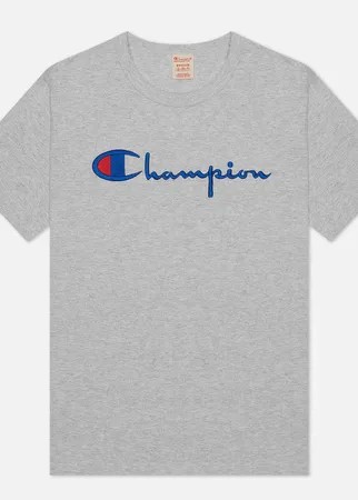 Мужская футболка Champion Reverse Weave Classic Crew Neck Script Logo, цвет серый, размер XXL
