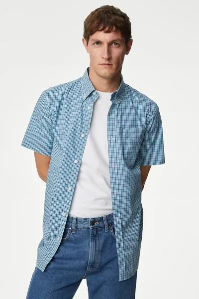 Клетчатая рубашка с нагрудным карманом Marks & Spencer, синий