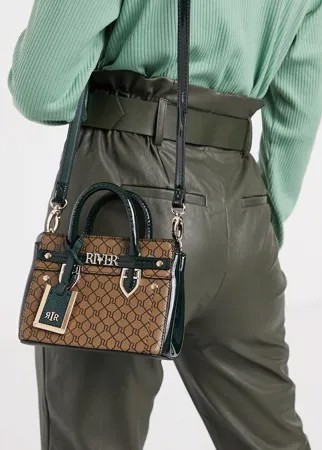 Коричневая компактная сумочка с монограммой River Island-Коричневый цвет