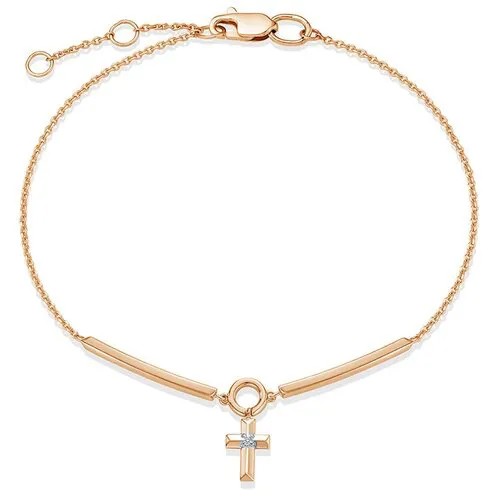 Браслет-цепочка Vesna jewelry, красное золото, 585 проба, родирование, бриллиант, длина 18.5 см.