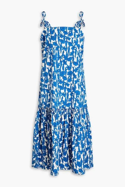 Платье миди из поплина со сборками и принтом Tory Burch, синий кобальт