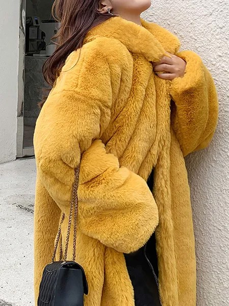 Milanoo Faux Fur Coats For Women Hooded Long Sleeves Polyester Long Pink Winter Overcoat