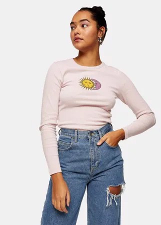 Розовый лонгслив с принтом солнца и луны Topshop-Розовый цвет
