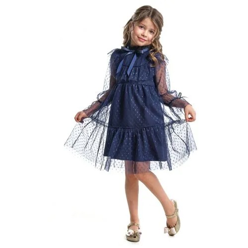Платье Mini Maxi, нарядное, в горошек, размер 104, мультиколор, синий