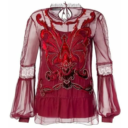 Блуза  Alberta Ferretti, нарядный стиль, полупрозрачная, размер 40, красный