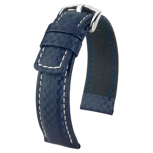Ремешок 025920-80-2-24 Синий кожаный ремень 24 мм для часов наручных хирш CARBON карбоновый карбон белая строчка мужской
