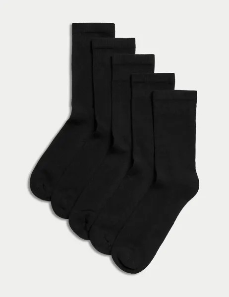 5 пар носков до щиколотки с высоким содержанием хлопка и непревзойденным комфортом Marks & Spencer, черный