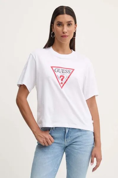 Хлопковая футболка Guess Jeans, белый