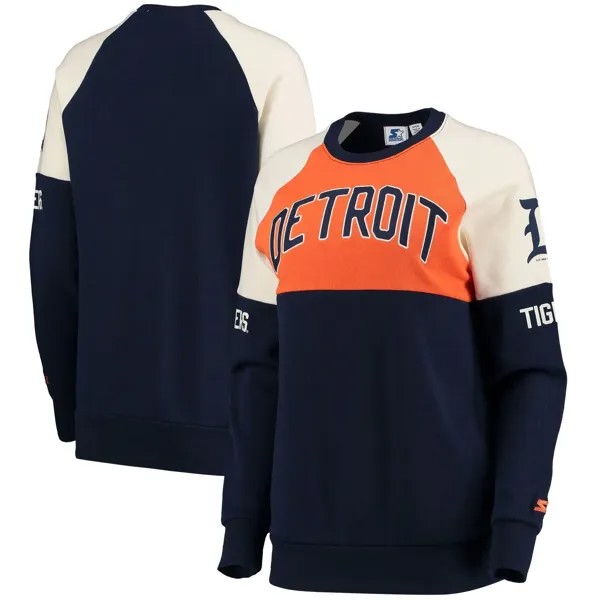 Женский стартовый пуловер с историческим логотипом оранжевого/темно-синего цвета Detroit Tigers Baseline реглан, толстовка с логотипом Starter